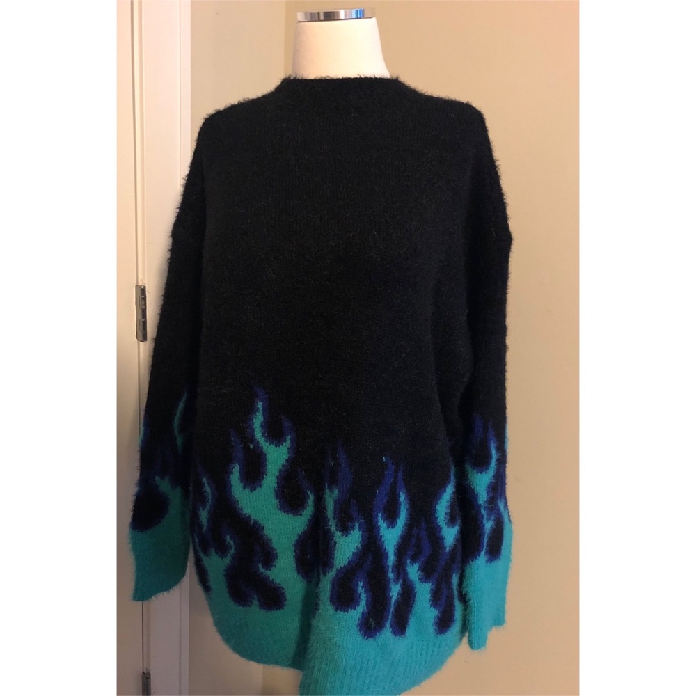 One Size Blue Flames Sweater